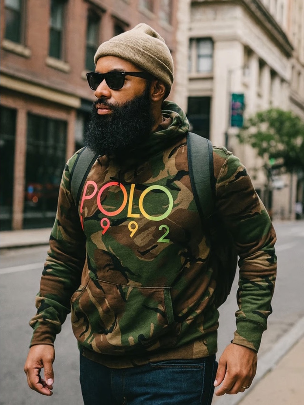 Polo Ralph Lauren | Mens Green Camouflage 1992 Logo Pullover Stadium Hoodie Sz M
